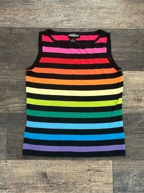 VTG Y2K World Republic Tank Top Rainbow Stripes Sleeveless Knit Top Women’s Sz S